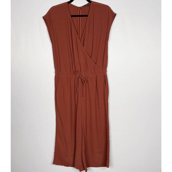 Eileen Fisher PS Petite Small Russet Orange Wide Leg Jumpsuit Surplice Neck - Picture 1 of 11